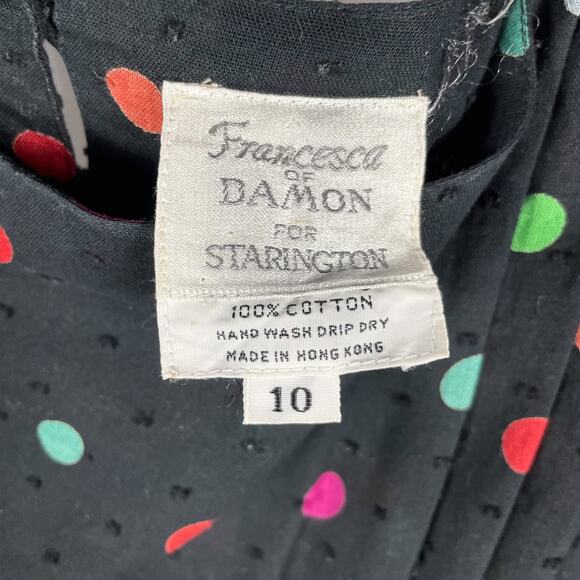 Vintage Francesca of Damon for Starington Dress Black Polka Dot Belted Sz 10 - Picture 4 of 6